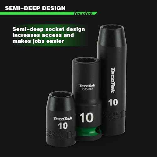 3/8-Inch Drive 12-Point Metric Semi-Deep Impact Socket Set, Mid-Length Socket Set, 7mm to 19mm, CR-MO, Stamped and Ink Filled Size Marking, 13-Piece