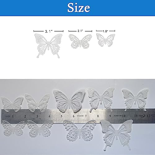 Ewong 54Pcs White 3D Butterfly Wall Decor - Butterfly Decoration Party Cake Decorative - Removable Waterproof Wall Decal Birthday Home Room Decor Bathroom Bedroom Sticker & Murals
