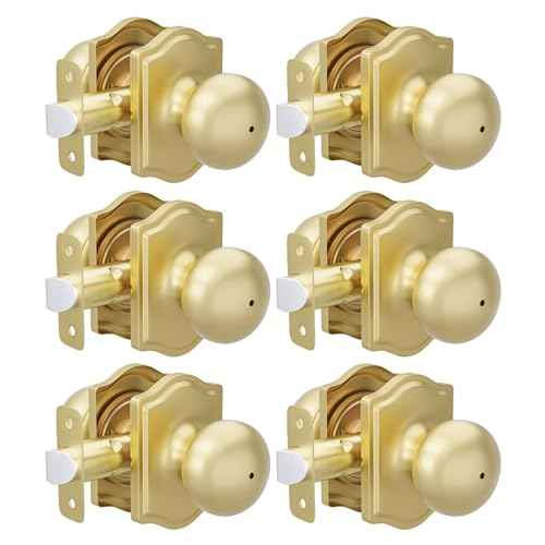 goldenwarm 6 Pack Brushed Gold Privacy Door Knobs Interior for Bedroom & Bathroom, Classic Gold Interior Door Knobs