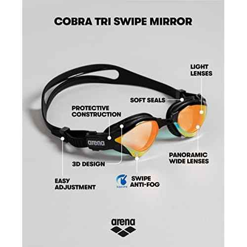 ARENA Unisex Adult Cobra Tri Swimming Goggles for Triathlon and Fitness Swipe Anti-Fog Wide Vision Mirror Lens