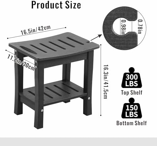 HDPE Waterproof Shower Bench,Shower Seats for Adults Shaving Legs,Shower Stool for Inside Shower 300 Lbs Capacity Black