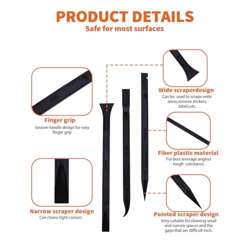 18 PCS Carbon Fiber Plastic Scrapers Tool, Non-Scratch Scraper Tool for Tight Spaces, Multi-Purpose Label Scraper Pen-Shaped, for Car Cleaning Supplies, Kitchen, Crevices, Stains (Black)