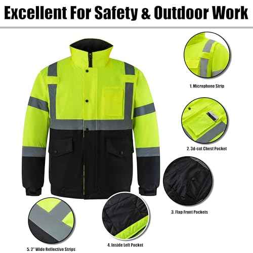 Ubon High Visibility Winter Safety Jackets for Men, Waterproof Reflective Hi Vis Construction Worker Jacket for Cold Weather
