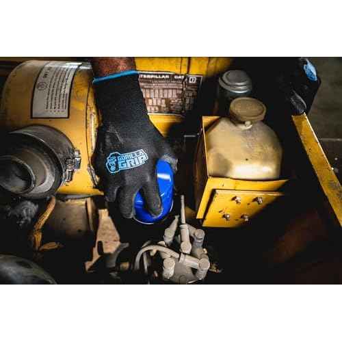 Gorilla Grip Work Gloves, Never Slip Maximum Grip All-Purpose, Gloves for Men, Superior in Wet, Dry, Oily Conditions, Polymer Palm, Large Size, 10 Pairs, Black/Blue | 25162-60