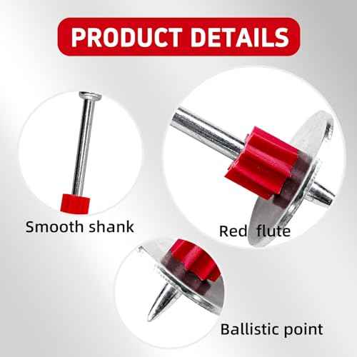 2-1/2" Powder Actuated Fasteners with 1" Washer .300 Head .145" Shank for Powder Fastening & Power Framing systems, 100 Pack