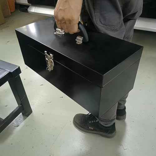 Small Tool Box Mini Toolbox Small Metal Tool Box 16" Portable Metal Toolbox with Latch Closure for Basic Tool Kits or Craft Storage Black