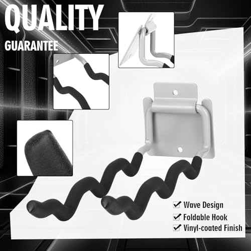 4 Pack Heavy Duty Garage Hooks Ladder Hangers for Garage Wall Flip up Wave Hooks for Shovels Chairs Durable 12" Foldable Tools Holder for Yard Garden Tool Organization