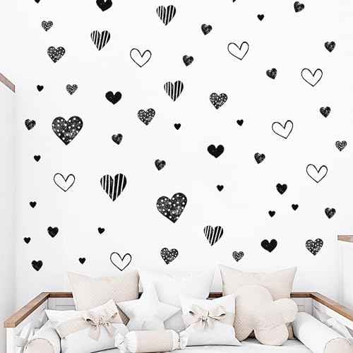62 Pcs Black Love Heart Graphics Wall Stickers, sacinora Romantic Love DIY Wall Decals Removable Vinyl Peel and Stick for Valentine's Day Anniversary Living Room Bedroom Art Home Decorations