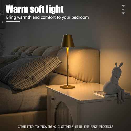 LED CordlessTable Lamp,4000mAh Rechargeable Battery Desk lamp,3 Level Brightness Beside Night Light, Minimalist Design, for Couple Dinner/Coffee Table/Restaurant/Bedroom(Bronze 4PACK)