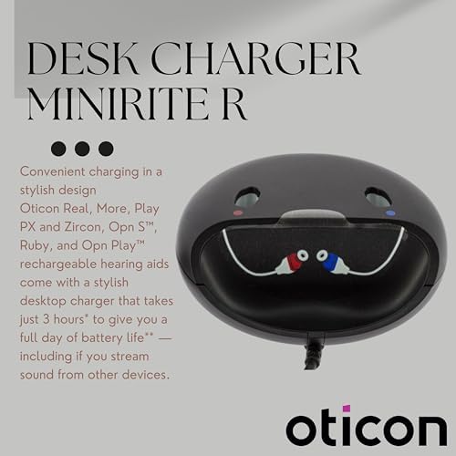 Oticon Desktop Charger 1.0 - for only Oticon More, Real, Zircon, Opn S, Ruby, Play miniRITE Rechargeable Hearing Aids - NOT Compatible with Oticon Intent and All Oticon BTE Type Hearing Aids