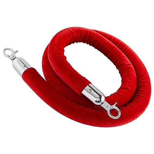 Juvale Stanchion Ropes - 5 ft, Red Velvet, Set of 2, Silver Hooks - Crowd Control Barriers & Line Dividers - Home Theater Accessories & Decor