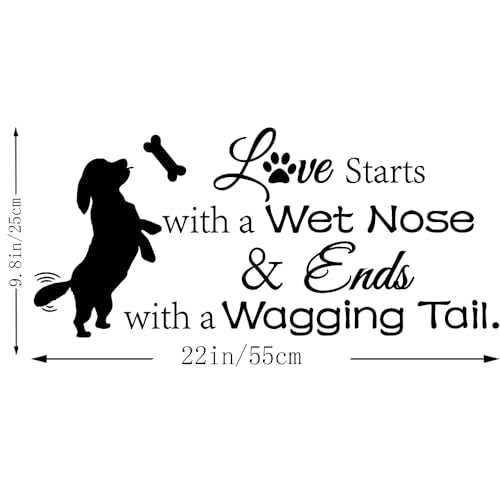 Arts Wall Decal Love Starts with a Wet Nose and Ends with a Wagging Tail Cute Doggy Apartment Bedroom Living Room Vinyl Home Wall Stickers