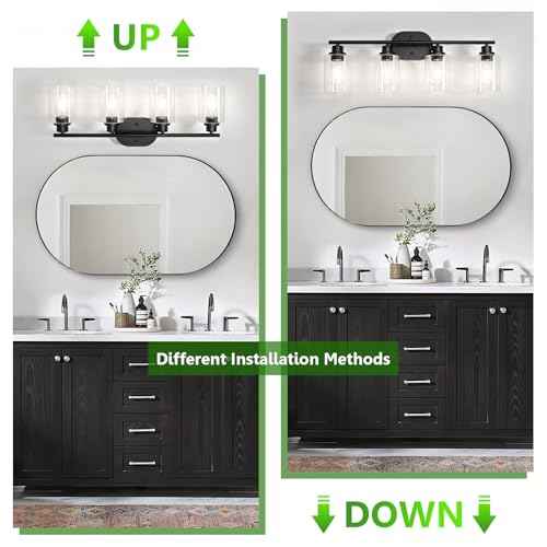 Ascher 4-Light Bathroom Light Fixtures, Modern Vanity Lights with Clear Glass Shade, Matte Black Wall Lamp for Bathroom Mirror Hallway Cabinet Porch