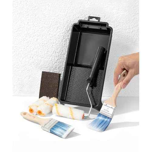 Bates- 4 Inch Paint Roller Kit, 8 pcs, 1x Plastic Paint Tray, 1x Roller Frame 4", 3X Microfiber Covers 4", 2X Flat Brushes 2", 1x Sanding Sponge