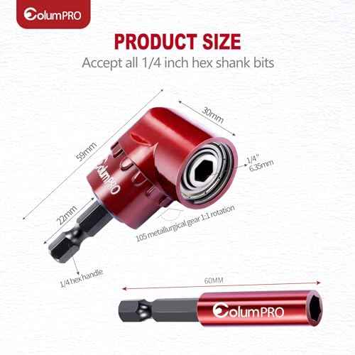 105 Degree Right Angle Drill Screwdriver Bit Set, 1/4¡± Hex Shank Right Angle Drill Attachment with 4PCS PZ2 & PH2 Screwdriver bits and bit holder