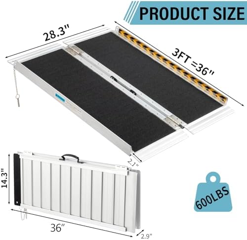 MOTORHOT 3ft Wheelchair Ramp, 600 lbs Capacity Portable Non-Slip Aluminum Folding Handicap Home Steps Scooter Door Threshold Ramp for 3-9 inch Step, 28in Wide, Black