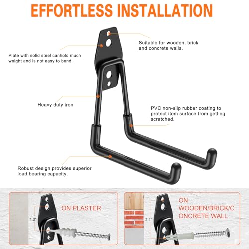 Heavy Duty Garage Hooks 8 Pack, 7.7 inch U Shaped Long Hanger, Wall Mounted Storage System, Power and Garden Tool Organizer, for Hanging Ladders, Bikes, Hose, Bulk Items and More