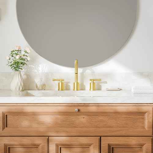 Phiestina Brushed Gold Bathroom Faucet Pull Down- 8 Inch Widespread 3-Hole with Pull-Out Sprayer,Lead-Free Stainless Steel,Metal Pop-Up Drain,Water Supply Lines,2 Handles,WFZY01CL-BG