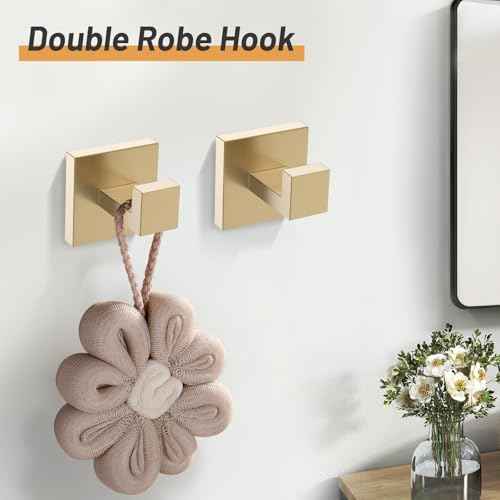 23.6Inch Brushed Gold Towel Bar Set, 10 Pieces Bathroom Accessories Set, SUS304 Stainless Steel Towel Racks Toilet Paper Holder Set for Bathroom Wall Mounted