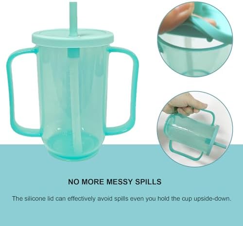 3 Pcs Adult Sippy Cups for Elderly, Spill-Proof Cup with Straw and Handles, Plastic No Spill Sippy Cups for Adults Hospital Disabled Patients, 12oz