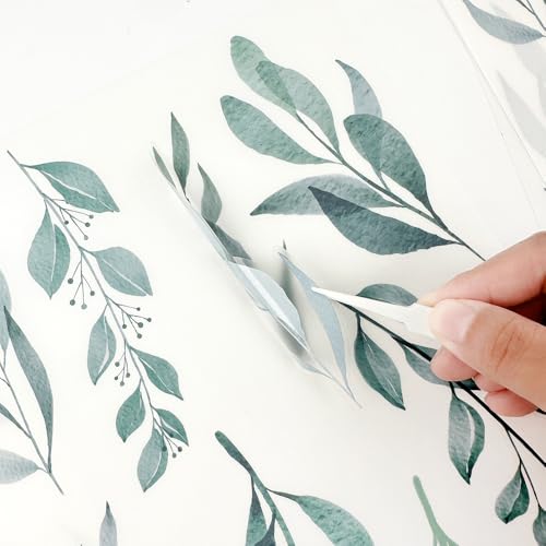 96 Pcs Sheets Pack Ink-Wash Style Self-Adhesive Waterproof Vinyl Wall Stickers-12 Sheet Leaf Decals for Wall Decor in Living Room/Cafe/Nursery/Bedroom/Office(Pastoral stylel)