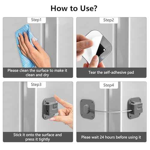 Refrigerator Lock, Heavy Duty Fridge Lock, Combination Lock for Refrigerator Cabinets, Drawers, Safety, Easy Install No Keys Needed (Grey-4Pack)