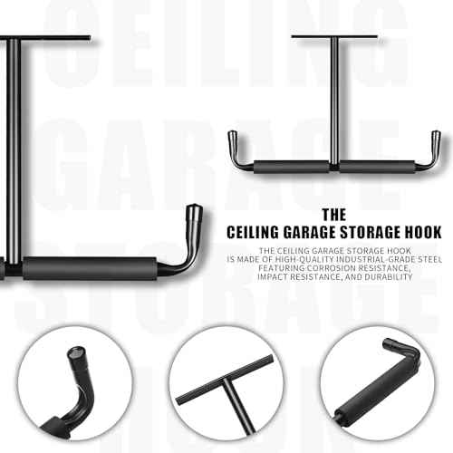 4 Pack Overhead Garage Storage Rack,17" Overhead Garage Storage Hooks,Heavy Duty Ceiling Mount Hangers with 40 Lbs Capacity Per Side, Ideal for Hanging Bikes, Pipes, and Lumber