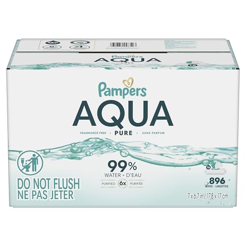 Pampers Aqua Pure Baby Wipes, 99% Water, Fragrance Free, 896 Baby Wipes Total (16X Flip-Top Packs) [Packaging May Vary]