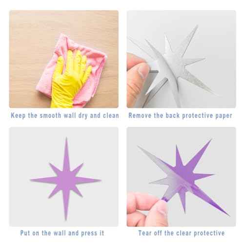 ELANE Acrylic Mirror Wall Stickers - Star Decor for Walls, Bathroom (Purple)