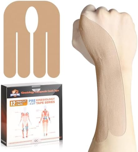 12 Count Kinesiology Tape for Thumb, Pre-Cut Waterproof KTquick Thumb Tape for Thumb Pain Relief Pre Cut, Original Cotton Athletic Tape, Durable Thumb Tape for Sports and Long-Lasting Support (Beige)