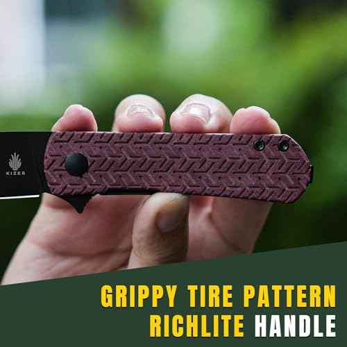 Kizer Yorkie Pocket Knife, 2.58 Inch Nitro V Blade Drop Point Blade EDC Knife, Mini Camping Folding Knives with Redstone Richlite Handle, Liner Lock Flipper Hunting Knives with Pocket Clip, V3525A3