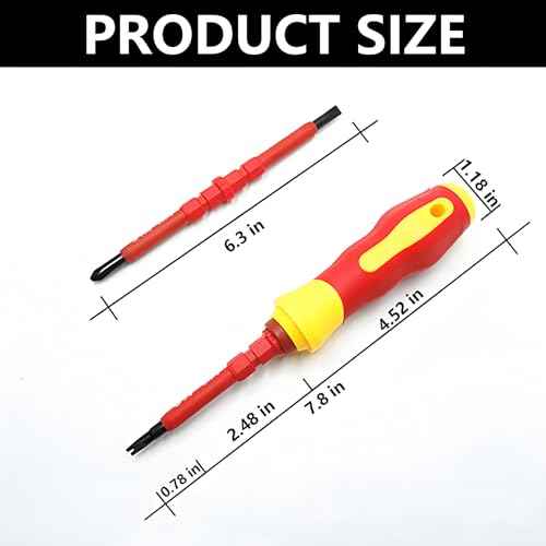 Insulated Screwdriver Set for Electricians ? Ergonomic Handle, Magnetized Tips, Durable for Electrical Work, Receptacle & Outlet Screwdriver, Multi-Tool (3 in 1)