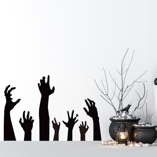 9 Sheets Halloween Wall Stickers Black Hand Wall Decals Room Mural Stickers for Home Classroom Party Decor, 7.9 x 11.8 Inch
