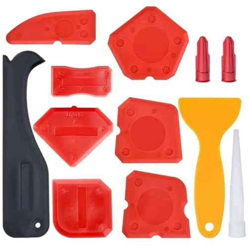 Caulking Tool, 12 Pieces Silicone Sealant Finishing Grout Tools Kit,Caulk Remover Tool,Hand Caulk Removal Tool for Kitchen Bathroom Floor Window Sealant Sealing Sink Joint,Reuse and Replace (Red£©