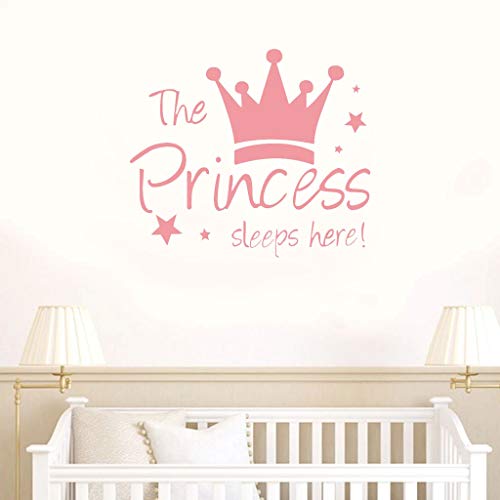 2 Pcs Wall Sticker Princess Sleep Here 13.4 Inch Little Crown Star Art Quotes Wall Decal Decor for Living Room Bedroom