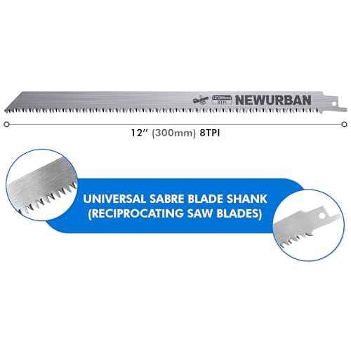NEWURBAN 6 Pack 12 in (300mm) / 8TPI Stainless Steel Reciprocating Saw Blades for Frozen Meat Bone Food Cutting