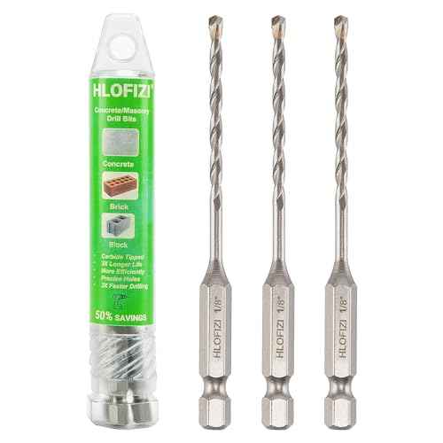 1/8" x 3-1/2" Masonry Drill Bits 1/8 inch Concrete Drill Bits Carbide Tipped for Cement, Brick, Stone, 3 Pack, Hex Shank