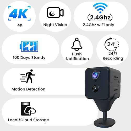 javiscam Mini Camera, 4K HD Nanny Cam for Home with Longer Battery Life, Motion Detection, App Control, Cloud & SD Storage, Wireless Camera for Pet/Baby/Nanny Surveillance