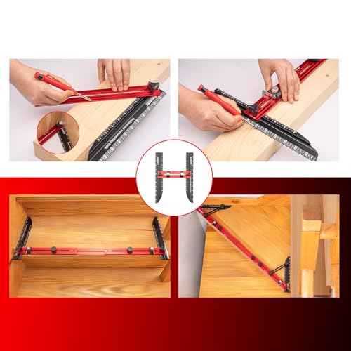 Stair Tread Template Tool, Stair Gauge Set Shelf Layout Measuring Scribe Tool for Stairs, Risers, Partitions, Self and Cutting Drywall - Red