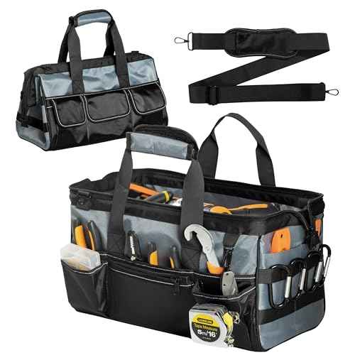 Heavy Duty Tool Bag 15.5-Inch, 16-Pocket Portable Empty Tool Box Organizer Storage, Toolbox Organization, 1680Dwaterproof Oxford cloth .Soft Handle Carrying Toolbag with Large Zipper.