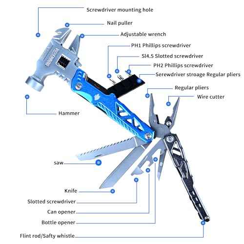 18-in-1 Multipurpose Tool Kit, Survival Camping Gear & Fishing Gifts for Dad - Multitool with Hammer, Pliers, Screwdriver and Pocket Knife for Men