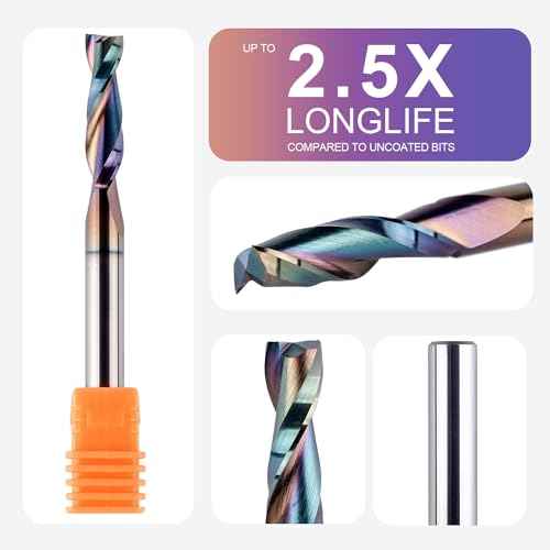 SpeTool 5PCS Upcut Spiral Router Bit 1/4 Inch Shank 1/4 Inch Cutting Diameter 1 Inch Cutting Length with TAC Coated, Solid Carbide Router Bits Set for CNC Wood Mill