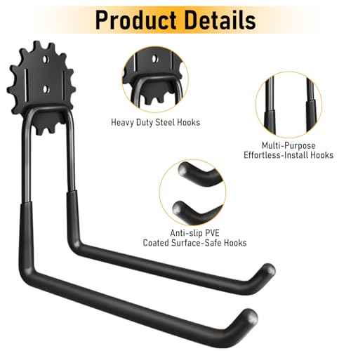 20 Pack Garage Heavy Duty Steel Hooks, Durable Storage Utility Wall Mount Holder with PVC Anti-Slip Coating for Hanging Garden Chairs, Ropes, Power Tools, Bike, Ladder and Warehouse