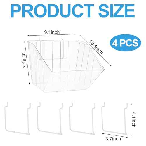 4 Pcs Slatwall Bins with Hooks, Plastic Wall Mounted Storage Bins Slatwall Accessories Organizer Containers for Organizing Hardware Tool Garage Wall DIY Craft Workbench(Clear)