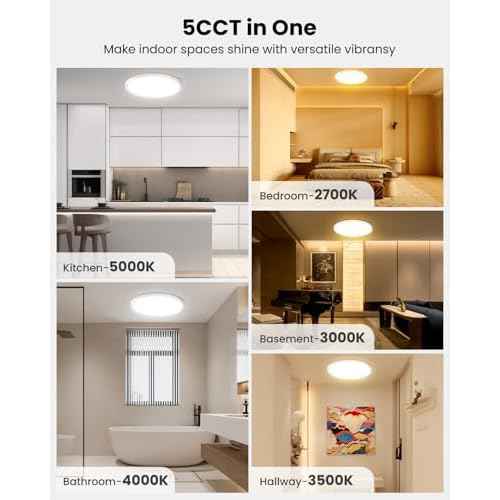 Flush Mount LED Lighting Round - 8 Inch 5CCT Ultra Thin Surface Mount Light, 120V 15W 1200LM Edge-lit Flat Panel Light for Wet Location, No Flicker and Dimmable, 8 Inch 4Pack White