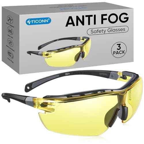 TICONN Anti-Fog Safety Glasses for Men and Women, ANSI Z87.1 Scratch Proof Eye Goggles with Adjustable Arms and UV Protection