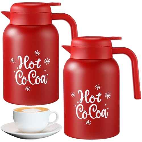 LemonRoad 2 Pcs 68 oz Hot Chocolate Dispenser Red Cocoa Drink Dispenser Christmas Cocoa bar Thermal Coffee Carafe for Hot Drinks Chocolate Tea Beverage for Party Supplies