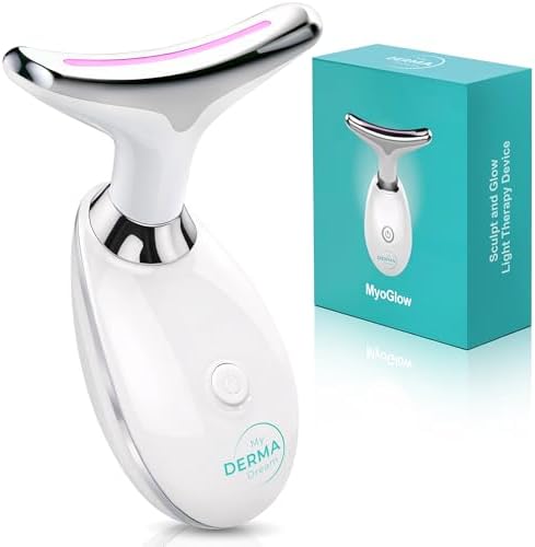 MyoGlow by MDD | Neck and Face Lifting Lymphatic Drainage Massager Tool | LED Light, Sonic Vibration, Thermal Device