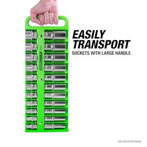 OEMTOOLS 23116 1/4" Drive Portable Magnetic Socket Organizer Tray, Magnetic Socket Holders Organizers For Tool Box, Shop, Or Garage, Holds Up To 26 Tools, Metric/SAE, Green