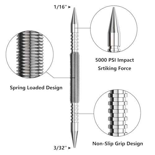 2PCS Dual Head Nail Setter and Hinge Pin Punch Set, 3/32" & 1/16" Hammerless Spring Loaded Nail Punch Tool Spring Nail Set 5000 PSI Striking Force Hinge Pin Removal Tool for Metal or Wood